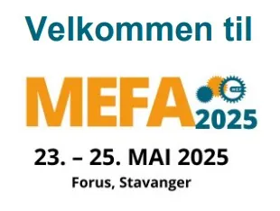 Logoen til Mefa med datoene for messen i 2025 i Stavanger 